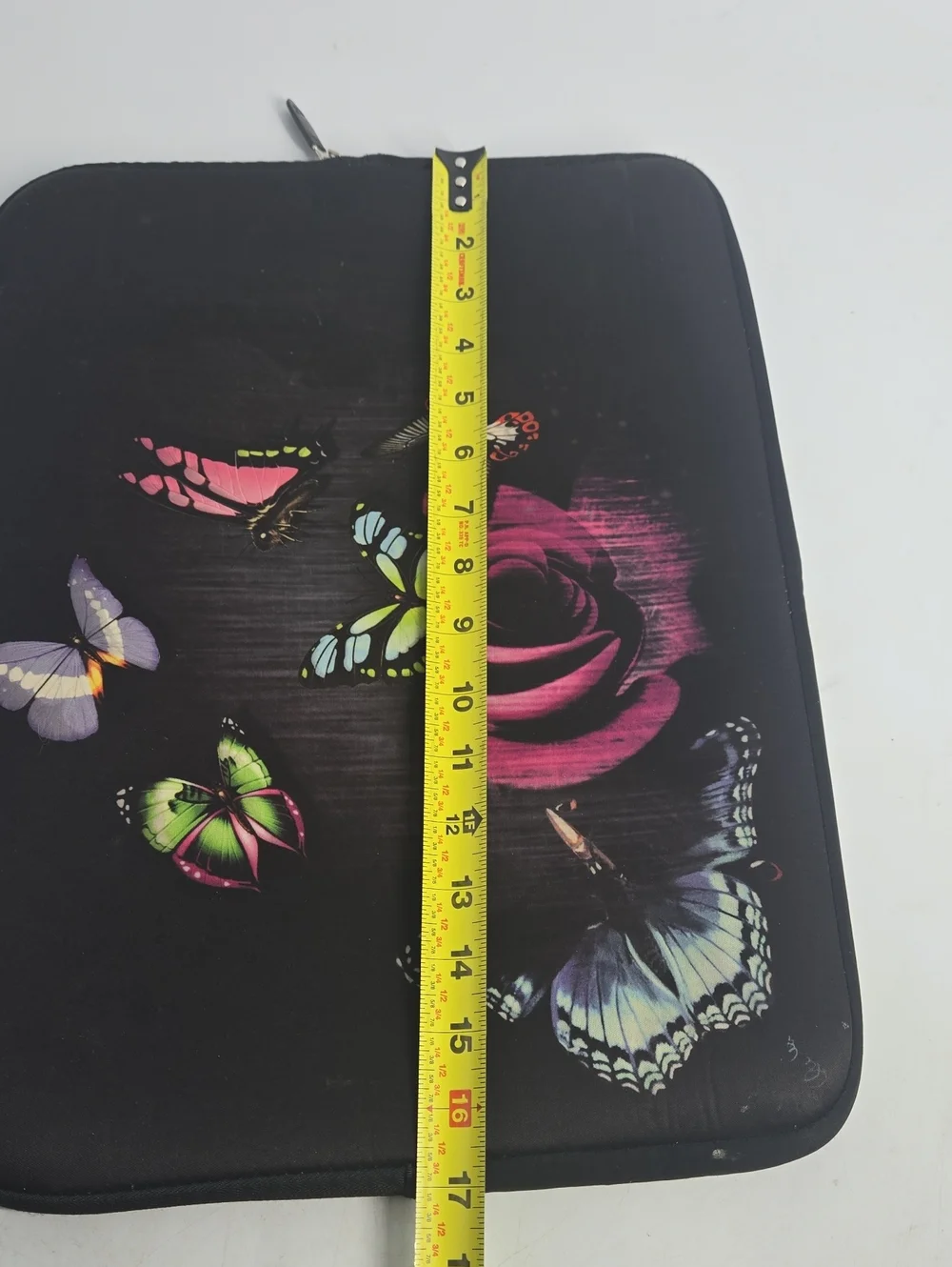 Black Butterfly Laptop Sleeve with Colorful Rose Print
